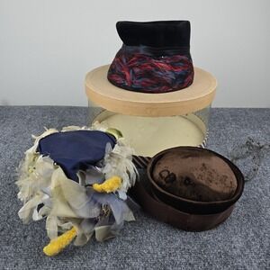 Lot of 3 Vintage Women's Cocktail Fascinator Hats + Box Needs Cleaning & Shaping